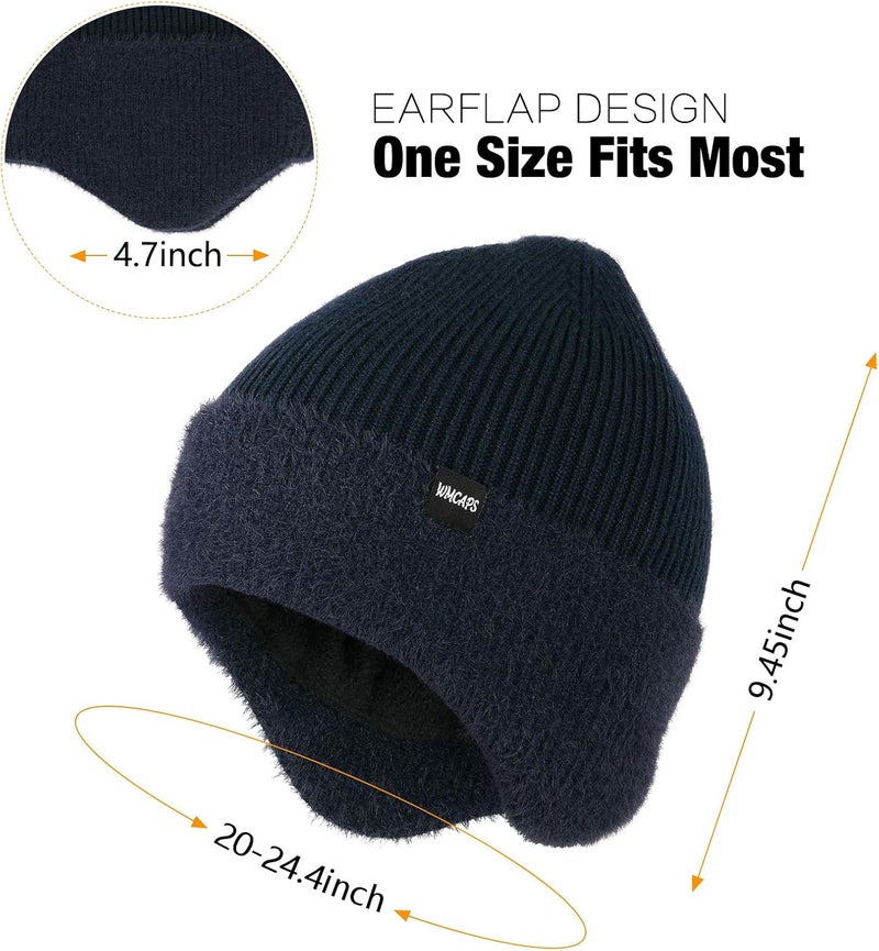 Wmcaps Winter Fleece Line Beanie with Earflap for Men Women, Outdoor Warm Thermal Knitted Hat Stocking Caps - Image 2